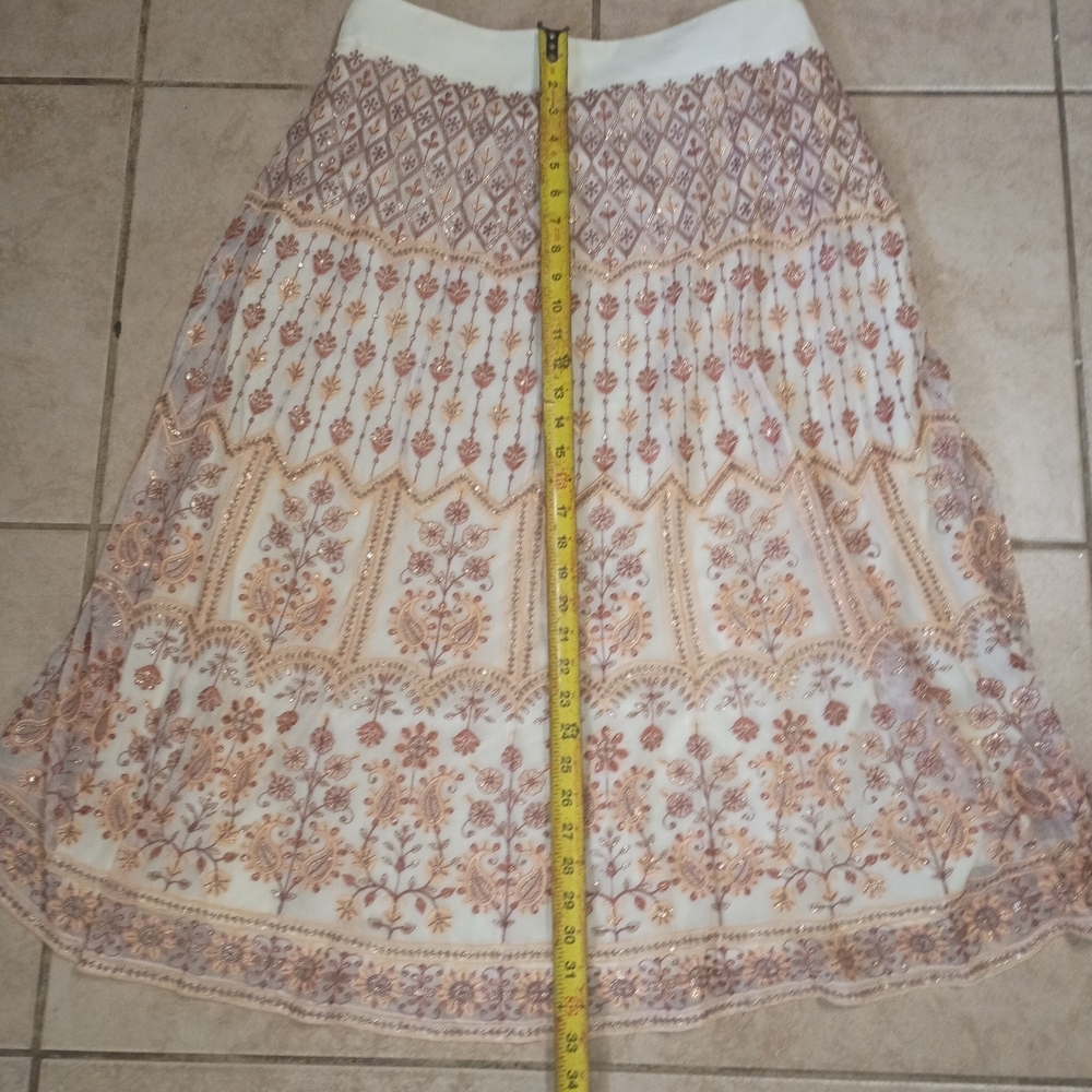 Soft Surroundings Cream and Blush Printed A-Line Skirt - Picture 2 of 9
